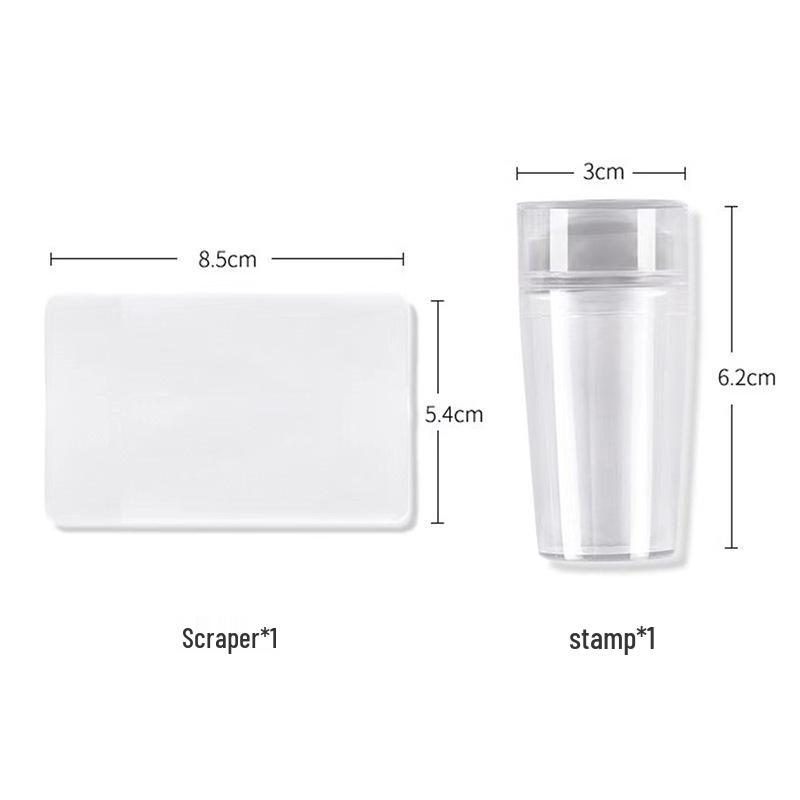 Transparent Silicone Nail Art Stamp with 2.8cm Head & Lid, Large Scraper