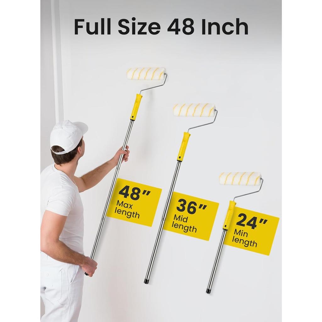 GROWNEER 10 PCS Paint Roller Set with Extension Pole, Large & Small Rollers and Tray – Effortless and Precise Painting for Walls, Ceilings, Doors