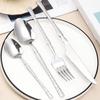 French Style Cutlery 304 Stainless Steel Hammered Texture Tableware Non-Slip Handle Small Waist Design Serrated Knife Sharp Fork Spoon