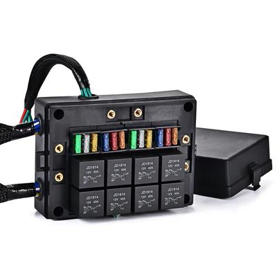 12V Bil Auto Relæboks Sikringsboks Tre For-Kablet Sikrings- og Relæboks med 15 stk. Bladsikringer 5-30A 8 Stk. 4-Pins 40A Relæer
