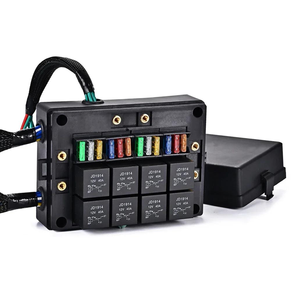 12V Car Auto Relay Box Fuse Block Three Pre-Wired Fuse and Relay Box with 15pcs Blade Fuses 5-30A 8Pcs 4 Pin 40A Relays