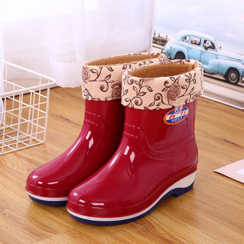Short Rain Shoes Women's Non-slip and Wear-resistant Water Shoes Waterproof Glue Shoes Fleece Warm Water Boots Labor Protection Medium Tube Horse