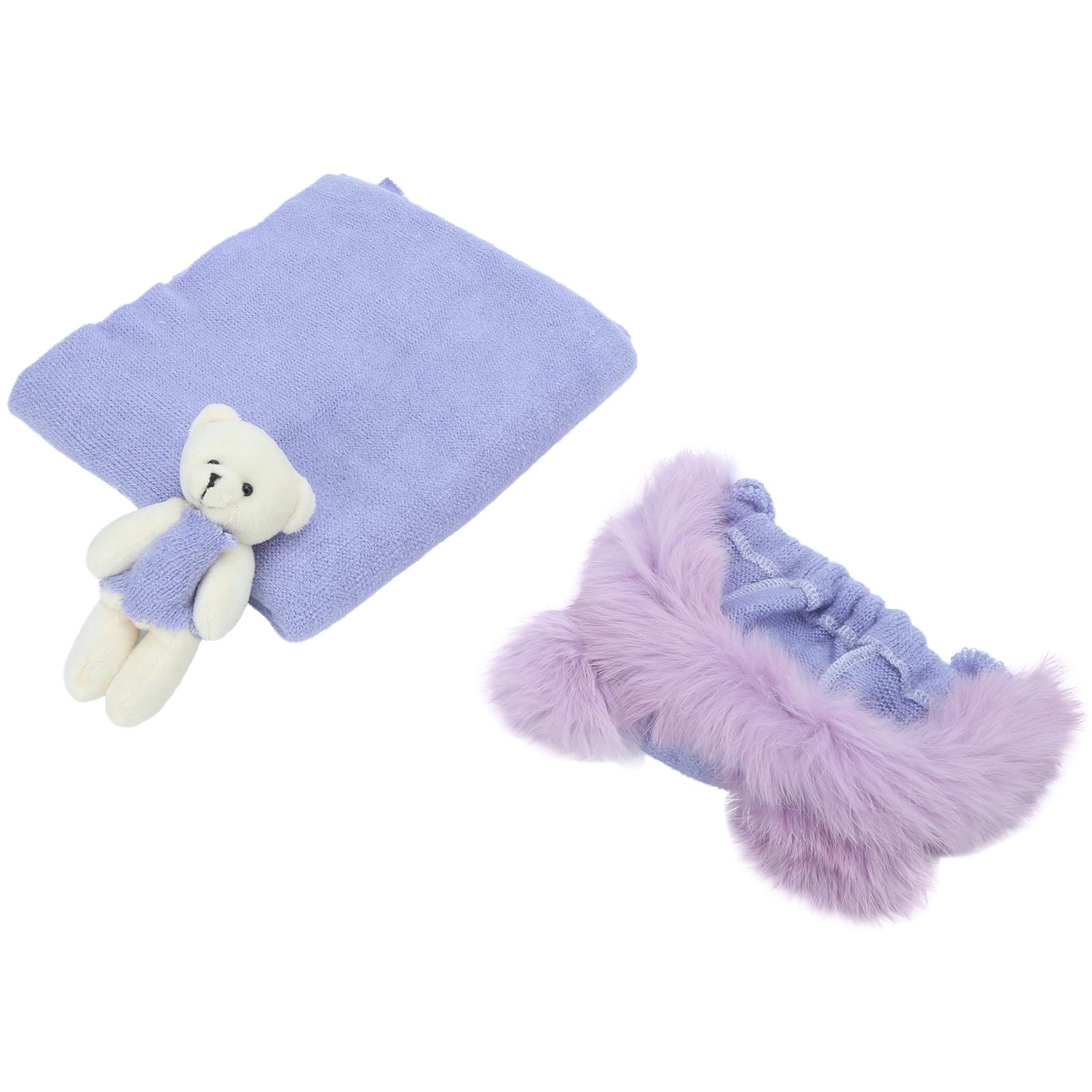 Cotton Baby Photography Hat Wrap Doll Toy Set Infant Newborn Baby Photography Props(Light Purple Hat Wrap Doll)