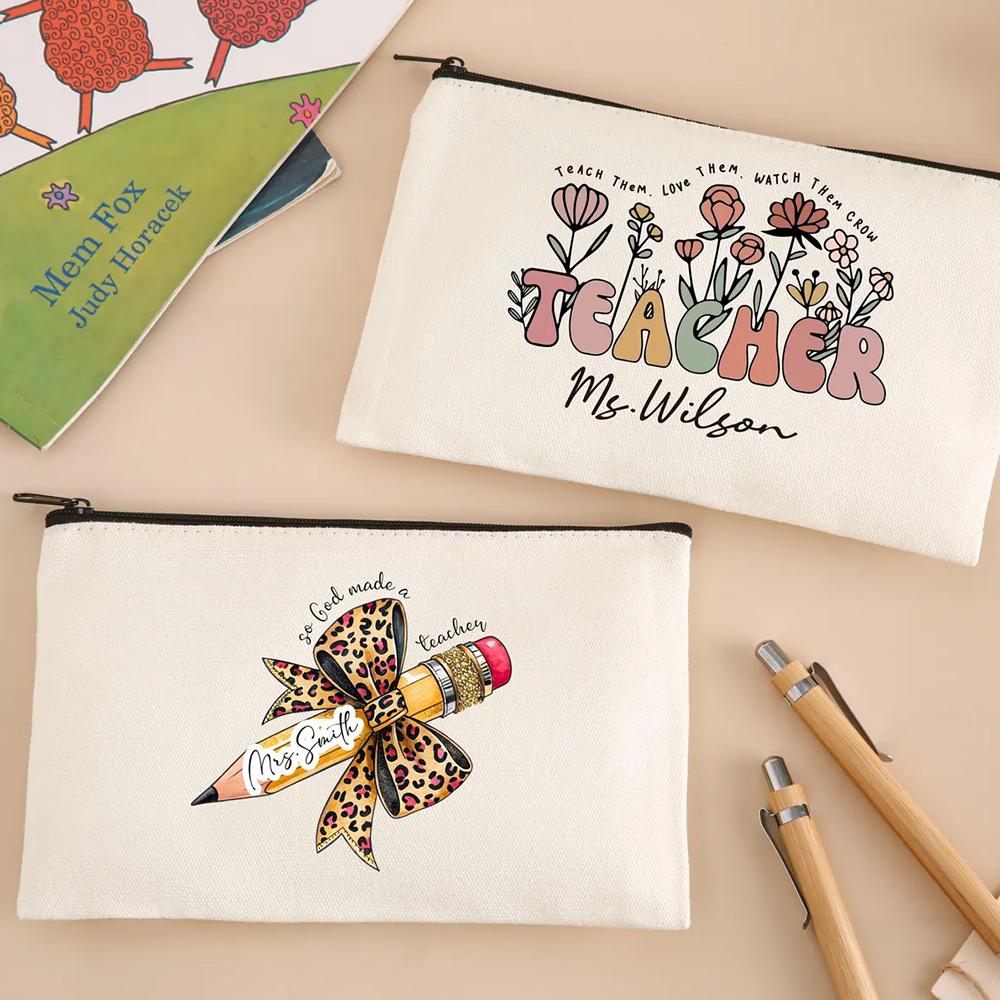 Personalized Educator Canvas Pencil Case Zipper Makeup Bag Back To School Graduation Appreciation Summer Camp End of Term Gift