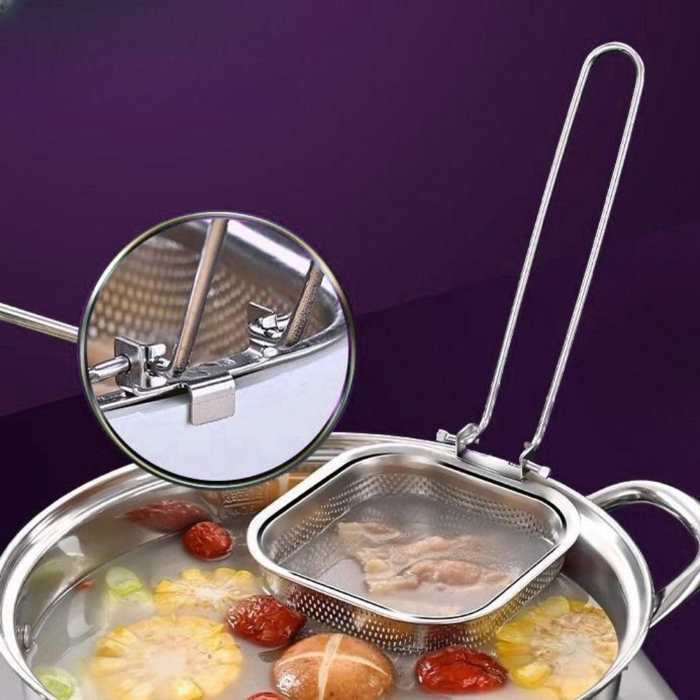 Foldable Long Handle Colander Stainless Steel Skimmer Basket Frying Filter Restaurant