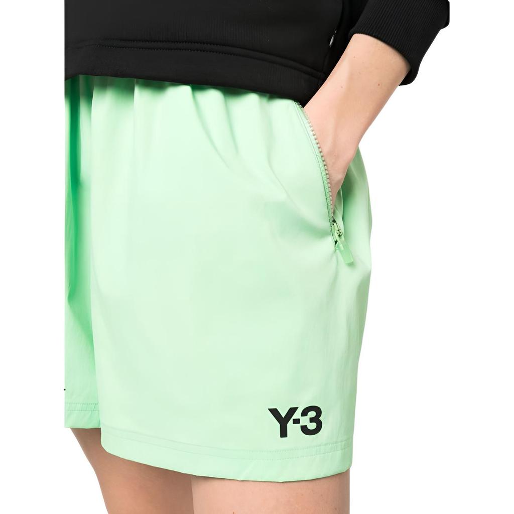 Y-3 Solid Color Waist Tie Logo Print Straight Leg Shorts Women shorts Green HG8542
