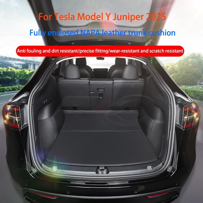 For Tesla New Model Y Juniper 2025 Leather Trunk Mats Rear Seat Back Protector Pad Backrest All Weather Liner Pet Anti-kick Pad