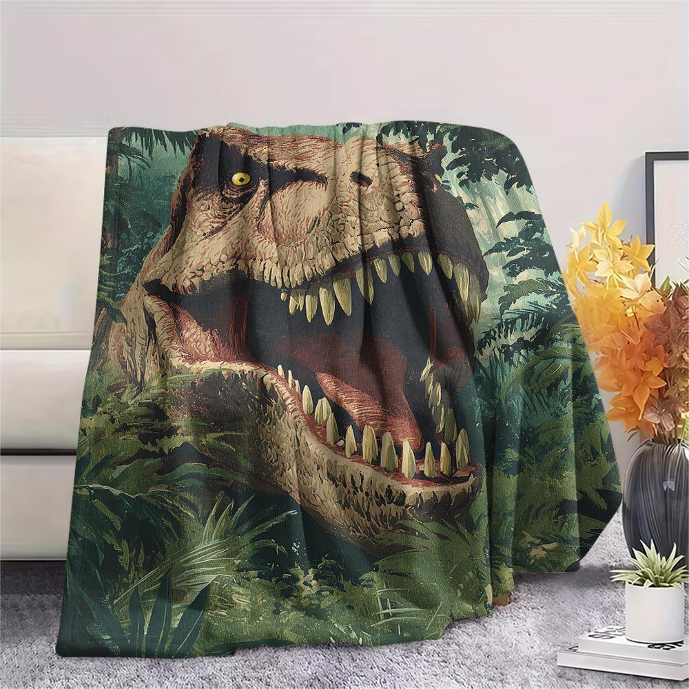 dinosaur Print Flannel Blanket, High quality Comfortable for All Seasons, Home Decor, Warmth and Comfort, Perfect for Christmas Gifts