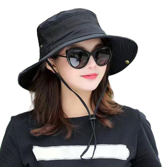 Fisherman Hat Wide Brim Breathable Mesh Sun Hat with Adjustable Drawstring Outdoor Climbing Fishing Hat