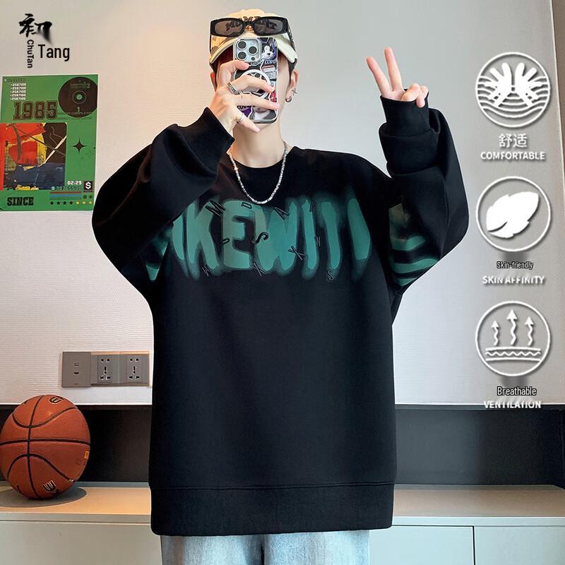 

Chutang Men s Heavyweight Embroidered Letter Long-Sleeve Sweatshirt 4XL