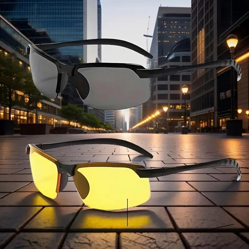 Halbrandlose Sportbrille, Gelbe Linse mit hoher Transparenz, Schlagfestes AC/PC-Linsenmaterial, mit Antireflexbeschichtung, für Nachtfahrten