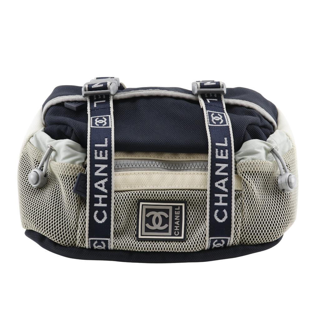 

CHANEL Sports line body bag A27892 2WAY handbag Black / white Nylon canvas Women Used