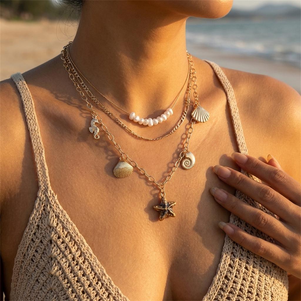Bohemian Double Layer Seashell Necklaces For Women Handmade White Rice Beads Shell Short Collar Choker Beach Party Neck Zircon