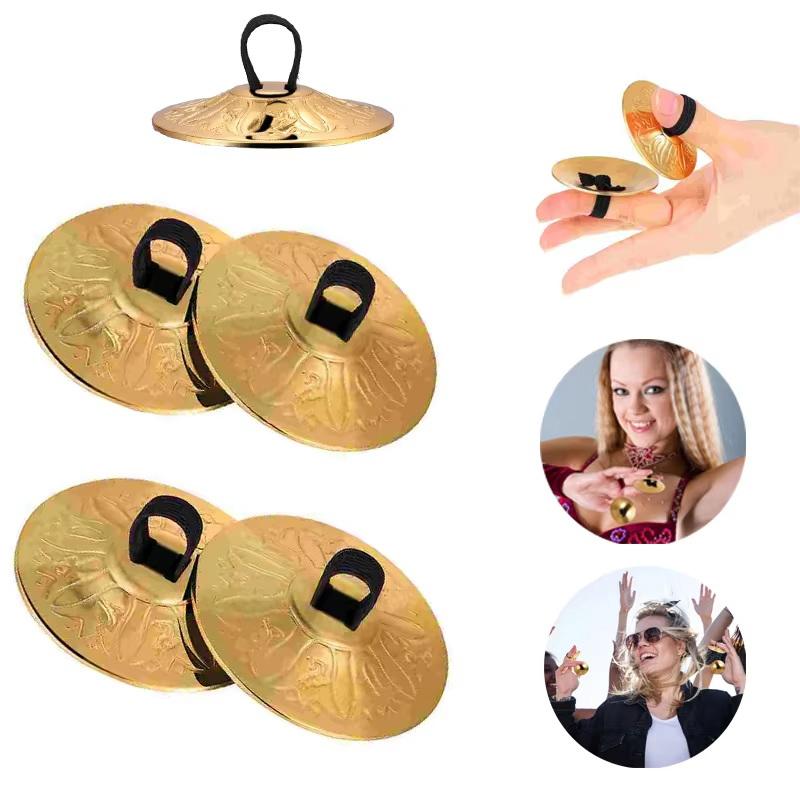 2 Stück Kupfer Fingerbecken mit elastischem Band Bauchtanz Mini-Becken Musikinstrument Teller Tanz Fingerzeig