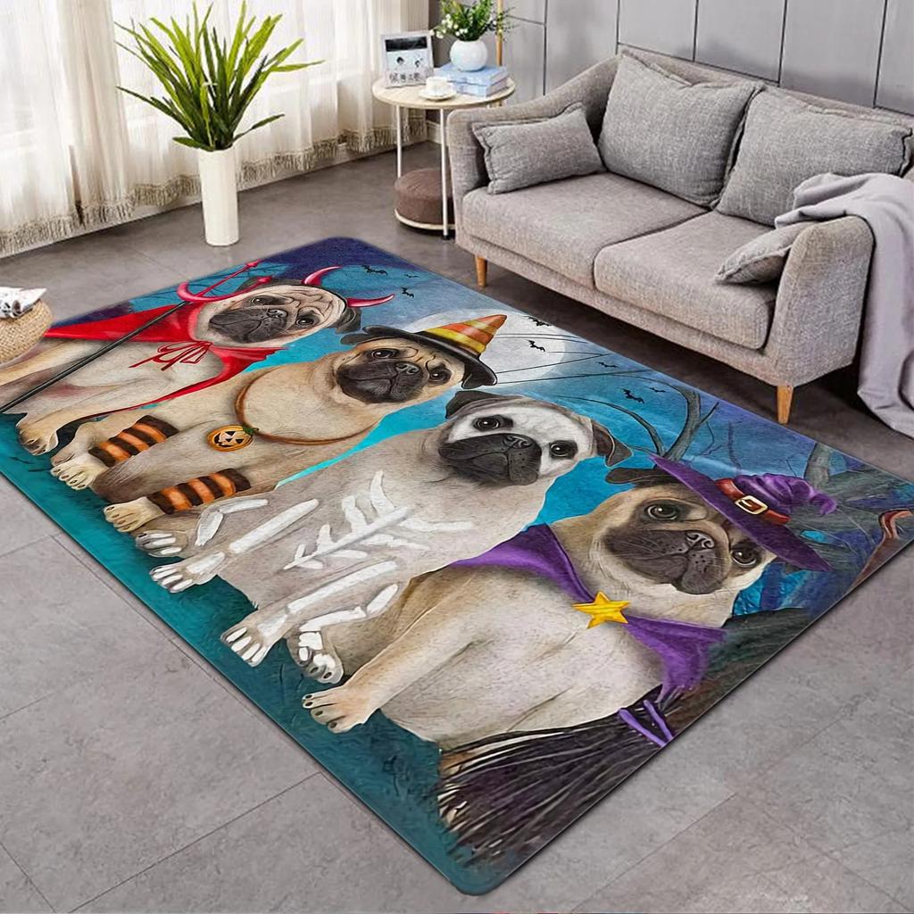 Lustige Haustiere Möpse Bulldogge 3D-Druck Teppich für Wohnzimmerdekoration Zuhause Sofa Couchtisch Bereichsteppich Schlafzimmer Garderobe Fußmatte