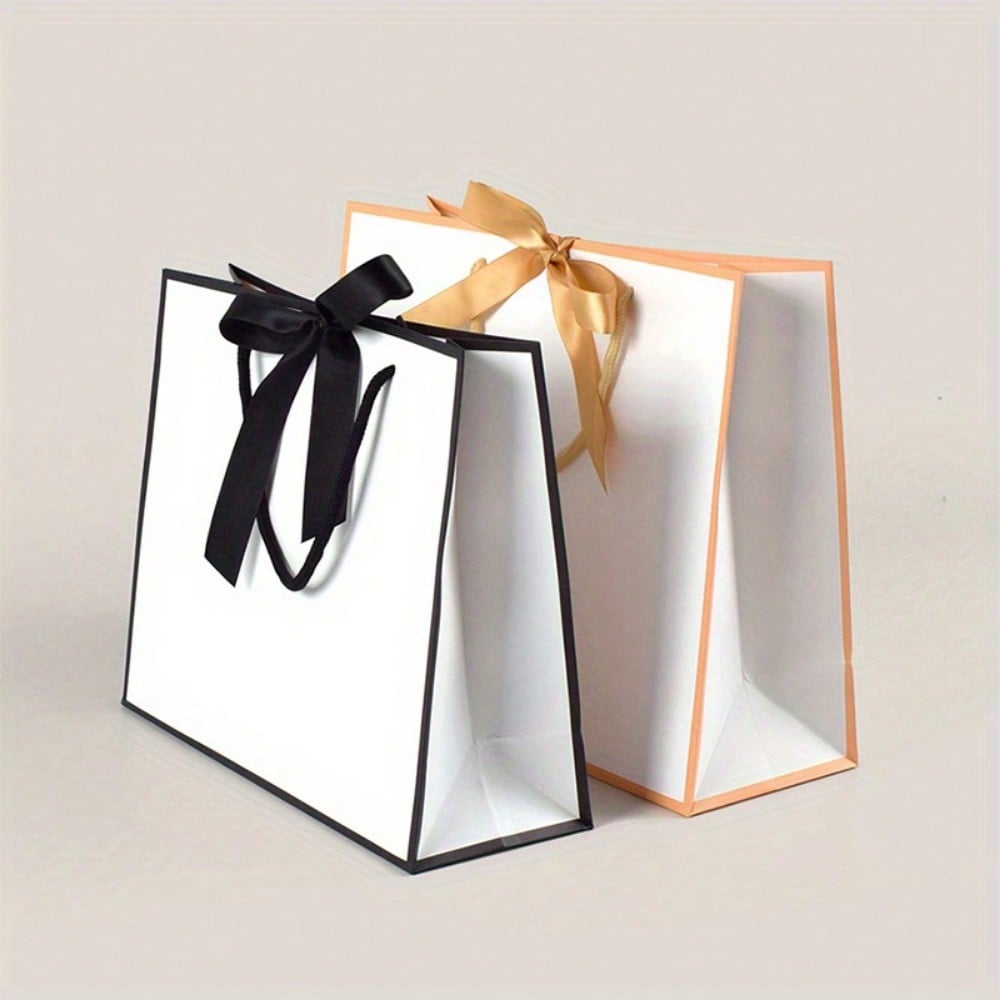 10 Stück große Tragetasche mit Schleife, weißes Papier mit großer Kapazität, Thanksgiving, Geburtstagsgeschenk, einfache einfarbige Einkaufstasche