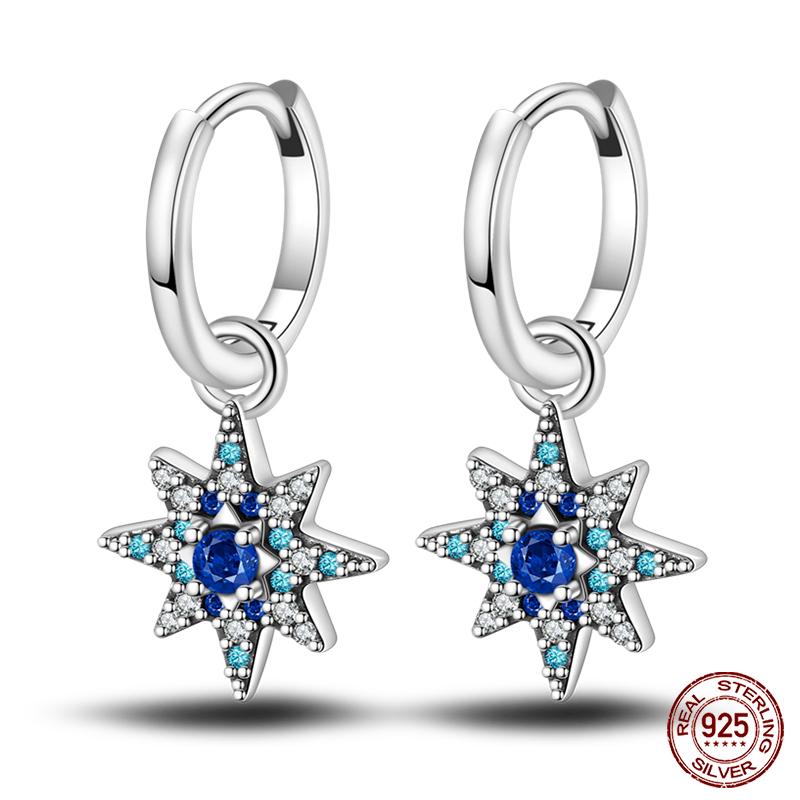 925 Sterling Silver Sparkling Cubic Zircon Star Moon Pendant Hoop Earrings for Women Luxury Wedding Anniversary Jewelry Gifts