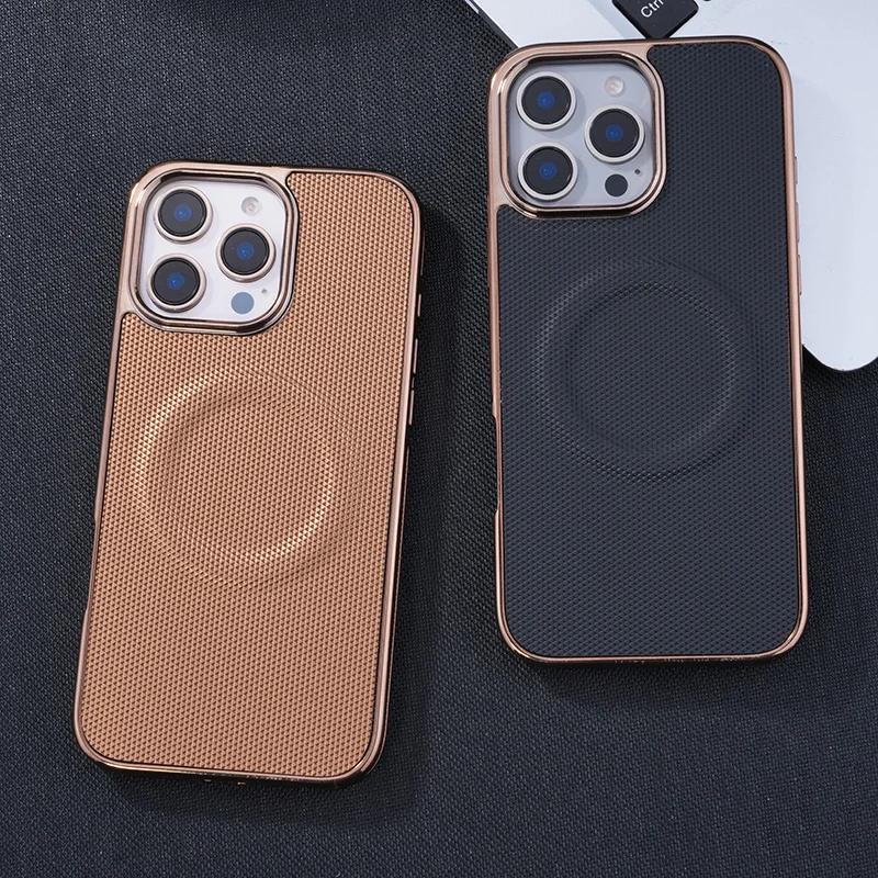 Plattierungsleder-Unterstützung Drahtloses Laden Magnetische Telefonhülle für iPhone 16E 16 15 14 Plus 13 12 11 Pro Max Soft Edge Cover
