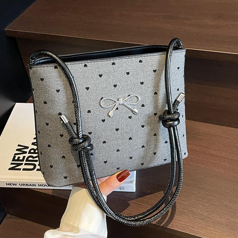 New Niche High End Canvas Polka Dot Fashionable One Shoulder Bow Niche Hand Armpit Bag Crossbody Bag