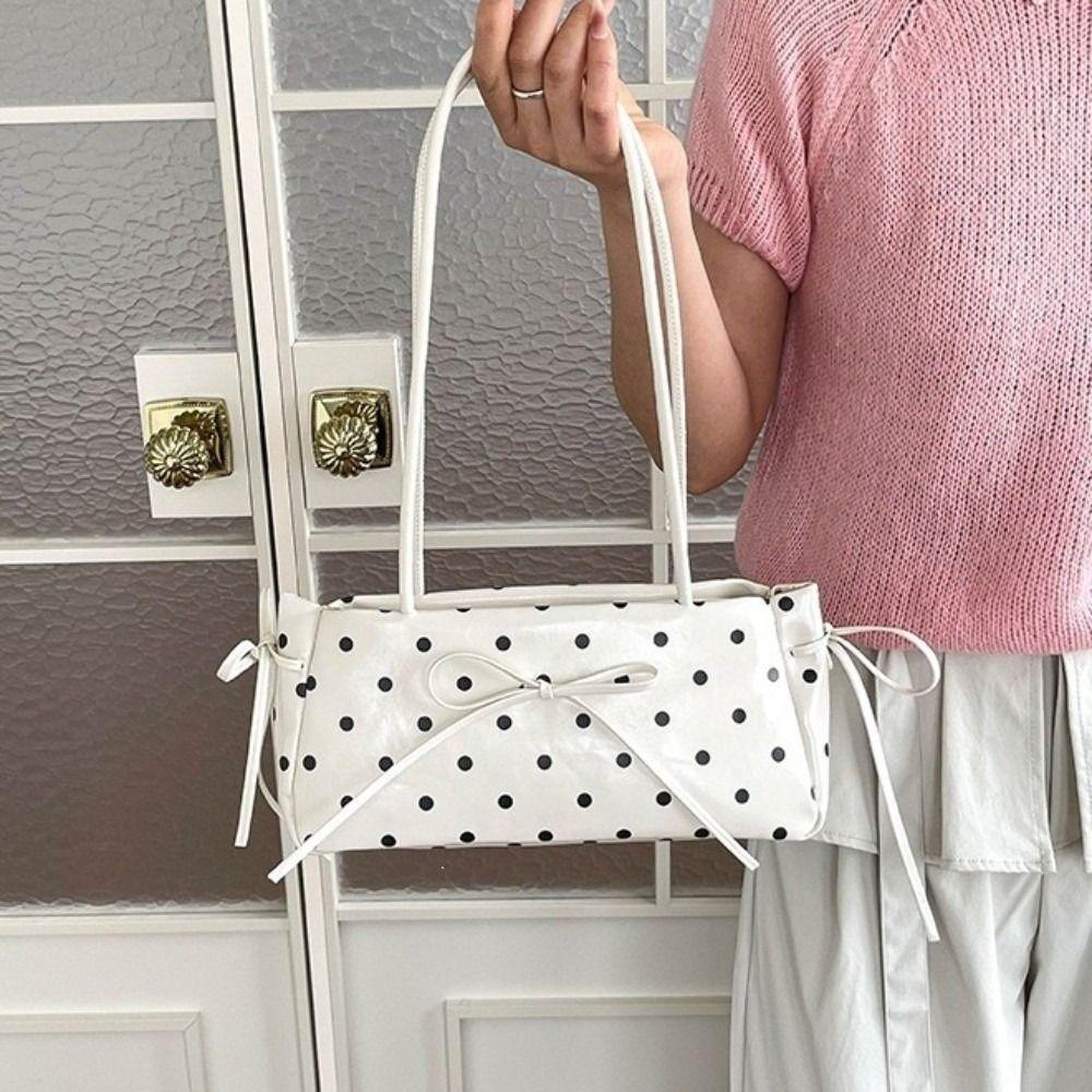 Glänzende PU-Schultertasche mit Schleife Elegante Schlanke Rechteckige Handtasche Gepunktete Unterarmtasche Reise