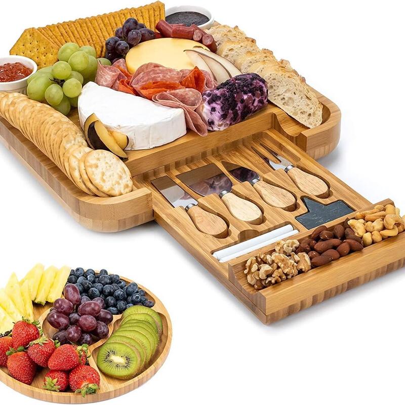 Handun Bamboo Cheese Board and Cutting Board Set