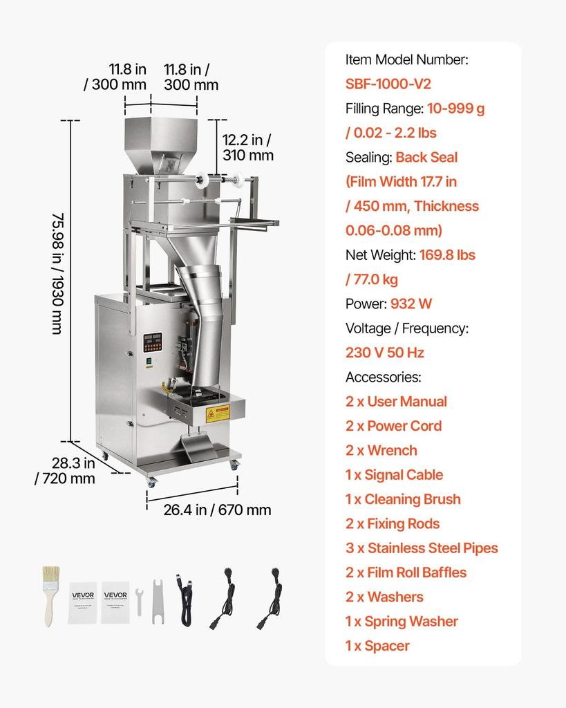 Powder Filling and Sealing Machine, 10-999g Automatic Particle Granule Packaging Machine, Stainless Steel, Intelligent Weighing Filling Sealing, for