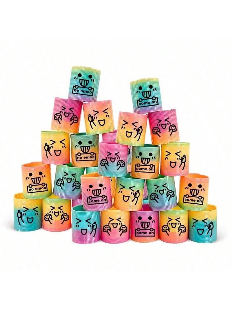 Mini Rainbow Smiley Face Slinky for Kids - Nostalgic & Colorful Educational Toy (3.0x3.5cm)