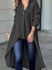 Women's Autumn/Winter Solid Color V-Neck Long Sleeve Irregular Long Shirt