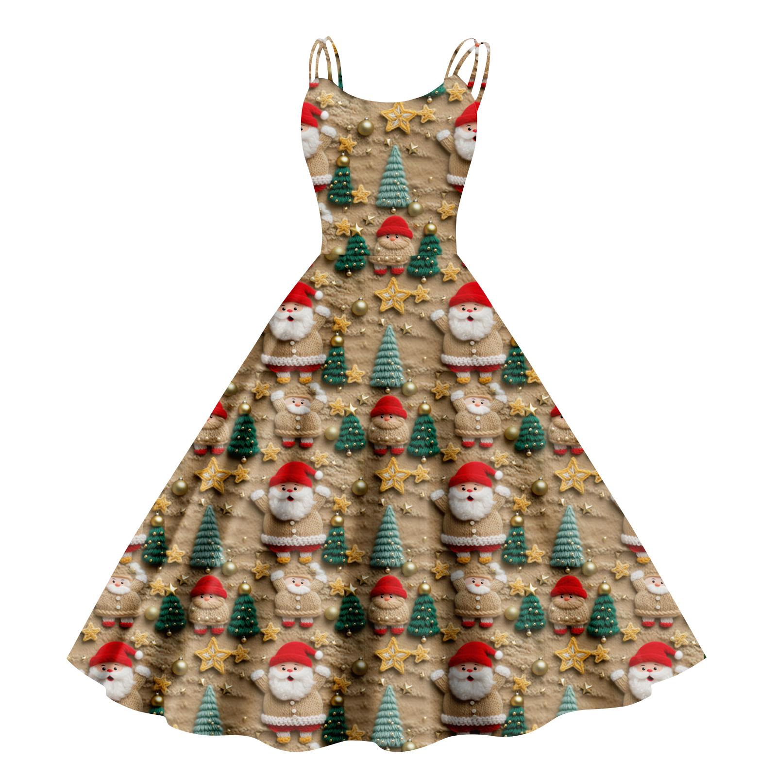 

Женское повседневное рождественское платье-сарафан в винтажном стиле с принтом M бежевый