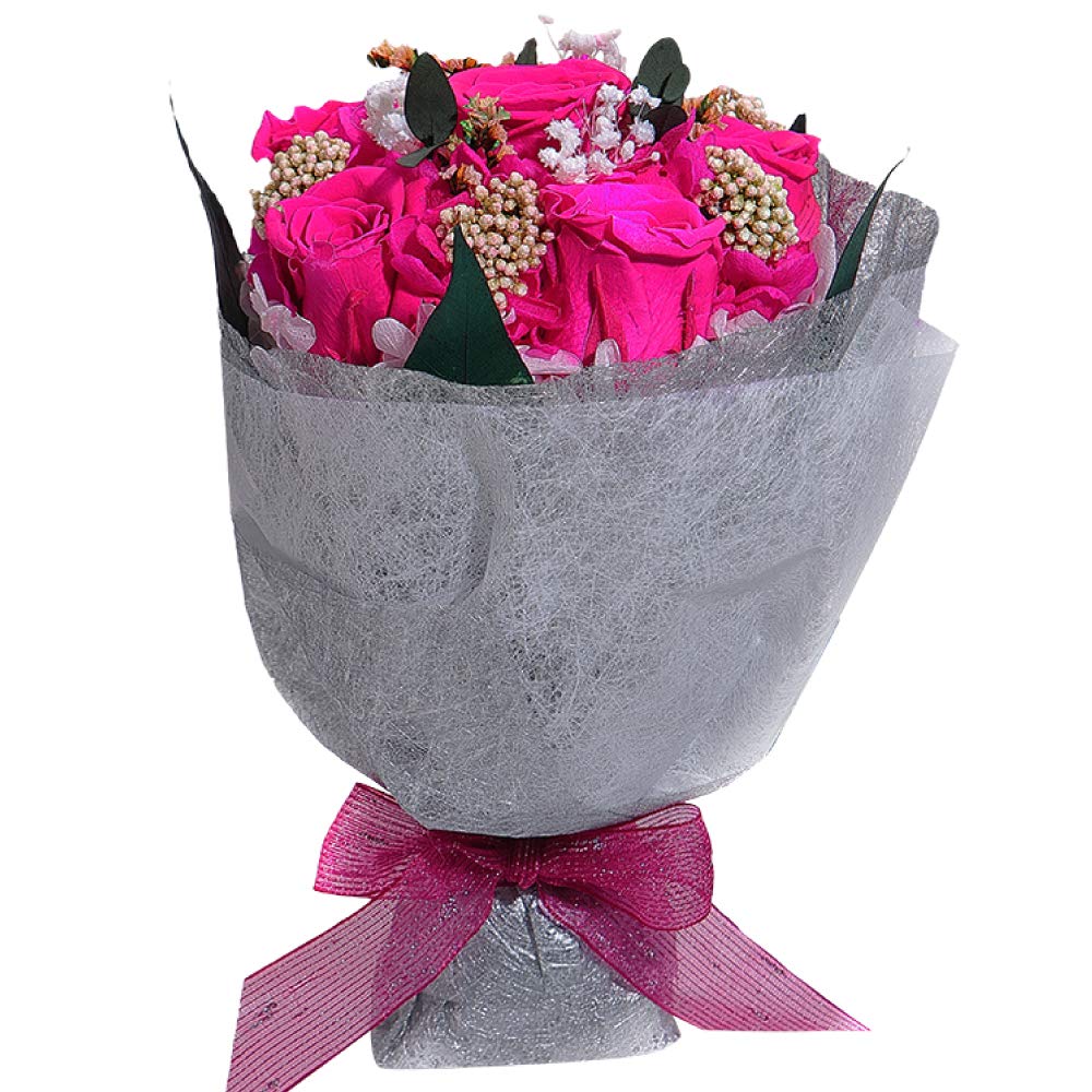 

TEATSIGHT Preserved Flower Arrangement Bouquet in a Case, 6 Flowers (Hot Pink Roses)