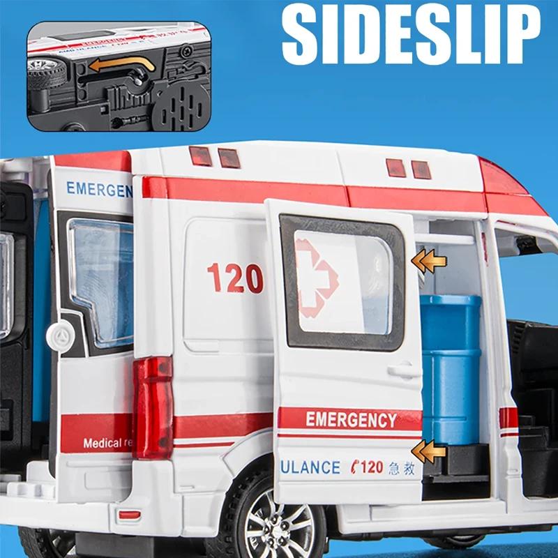 Alloy Ambulance Model Simulation Pull-Back Sound And Light Die-Cast Alloy Car Toy Set Children's Birthday Gift