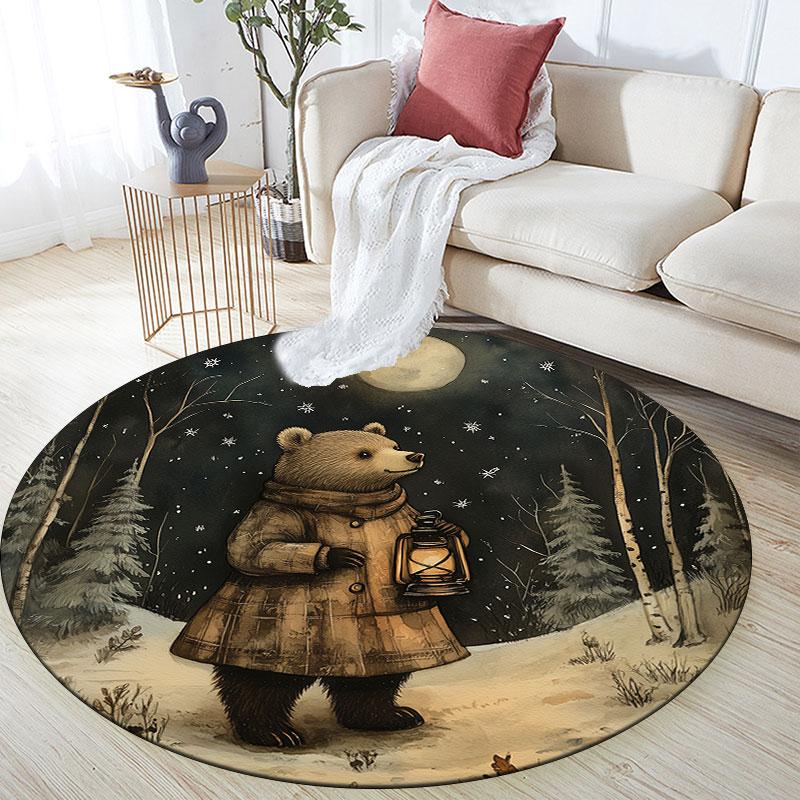 Little Bear Theme Pattern Round rug,Carpet Rug for Living Room Bedroom Playroom ,Non-slip Floor Mat,Holiday Gifts and Birthday Gifts.