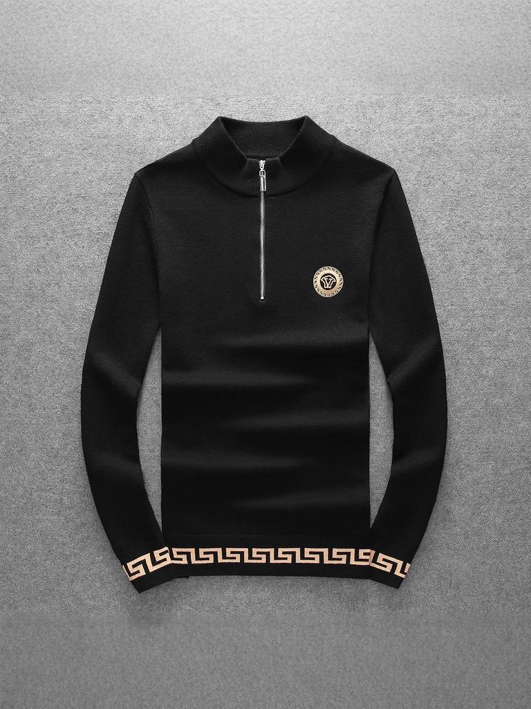 European Autumn/Winter Men's Slim Fit Embroidered Wool Half-Zip Sweater