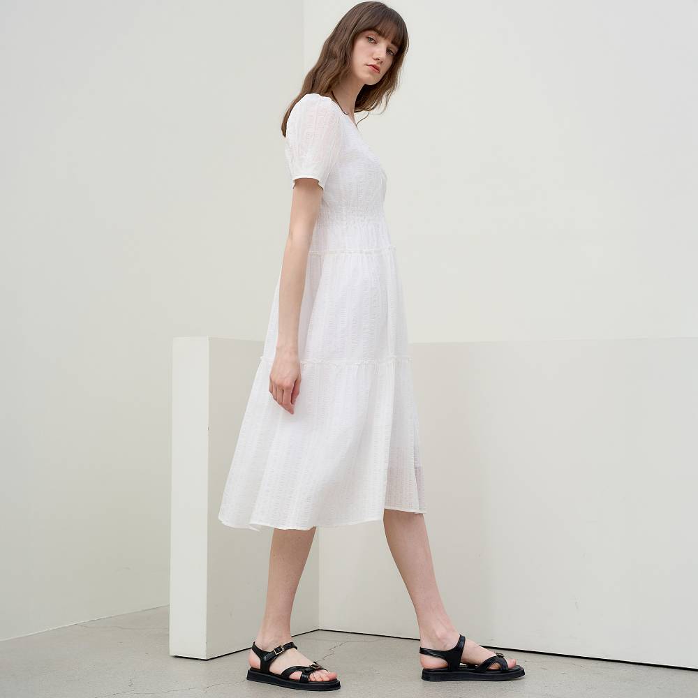 Mite Poplin Shirring Dress_White