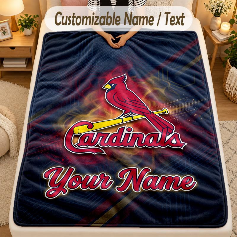 Flannel BlanketSt. Louis Cardinals Custom Name Text Personalized Soft Warm Throw Blanket Home Decor Gift