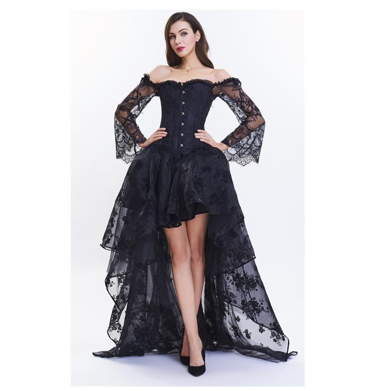 Completo due pezzi da donna con corsetto in pizzo, top bustier e gonna, stile Palazzo Europeo, modellante push-up vita, vestito, manica media, outfit da festa, S-XXL