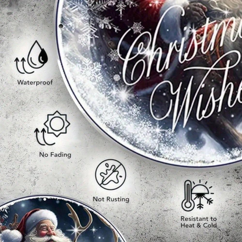 Santa Claus Sleigh Metal Wreath Sign Christmas Home Decor Round Wall Art