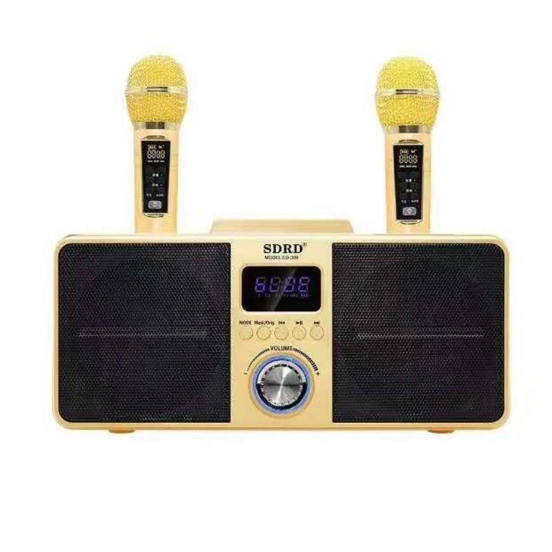 

SD-309 Wireless Bluetooth Dual Microphone 3D Stereo Speaker Portable Household Karaoke System золотой