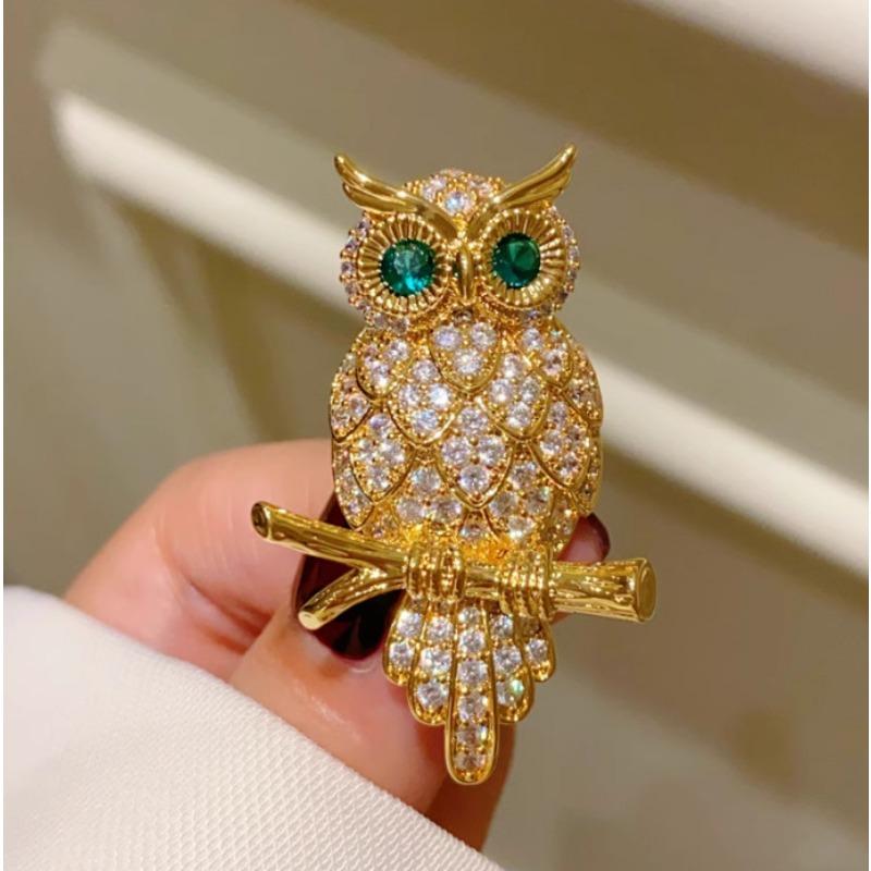 Full Diamond Animal Shape Owl Aesthetic Brooch Fixed Clothes Suit Jacket Corsage Men and Women Same Pin