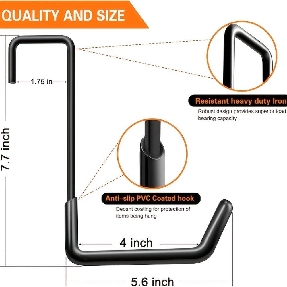 4Pcs Wall Mounted Metal Garage Hook Set Anti-Slip Coated Hanging Items Rafter Hangers Hooks Heavy Duty S-Hooks