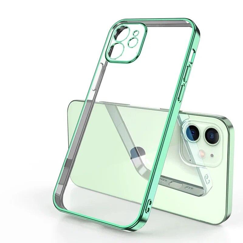 Luxury Square Silicone Clear Phone Case For iPhone 15 14 11 12 13 Pro Mini Xs Max X Xr Se 2020 7 8 Plus Soft Plating Farme Cover