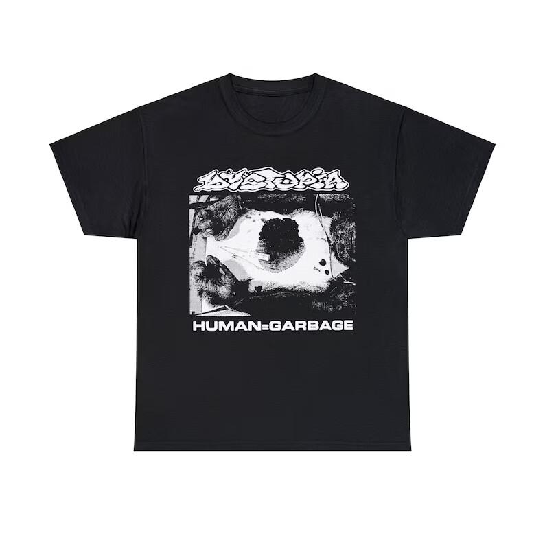 

Dystopia Human = Garbage T Shirt Vintage Crust Punk Sludge Band Skunk Disrupt L