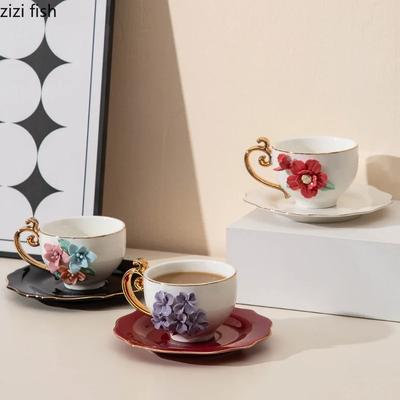 Creative Handmade Flower Mug Ceramic Coffee Cup and Dish Set Afternoon Tea Milk Cup Beverage Cup Tea Cups Beverage Container