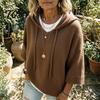 Long Sleeve Tops Autumn Women Knit Pullover Sweater, Loose Fit Drawstring Hooded Oversized Sweaters 3/4 Drop Shoulder Solid Color Casual Sweater Soft