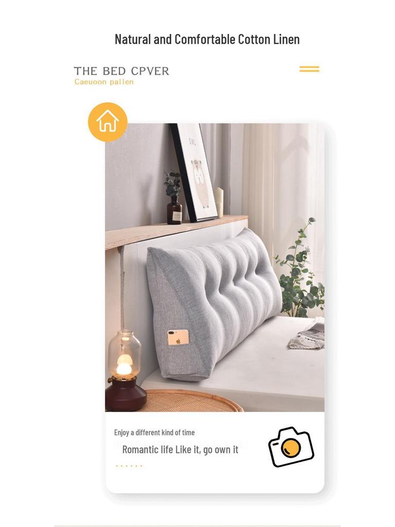 Abnehmbares & Waschbares Dreieckiges Kopfkissen - Imitation Baumwollleinen Tatami Rücken- & Lendenstützkissen