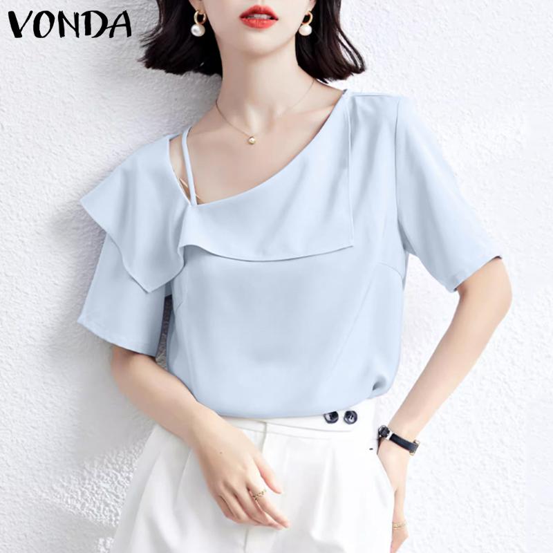 

Летняя женская рубашка VONDA с ​​косым воротником и рюшами