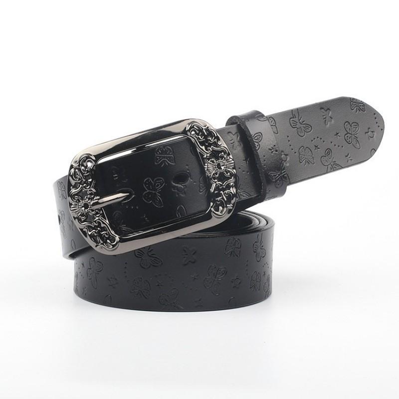 Womens Genuine Leather Wide Belt With Pin Buckle Retro Style 3.5cm Width Coffee Black Camel Red Adjustable Length