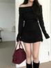 Auf Lager 2025 Herbst/Winter Koreanischer Stil One-Shoulder Strick Woll Bodycon Kleid