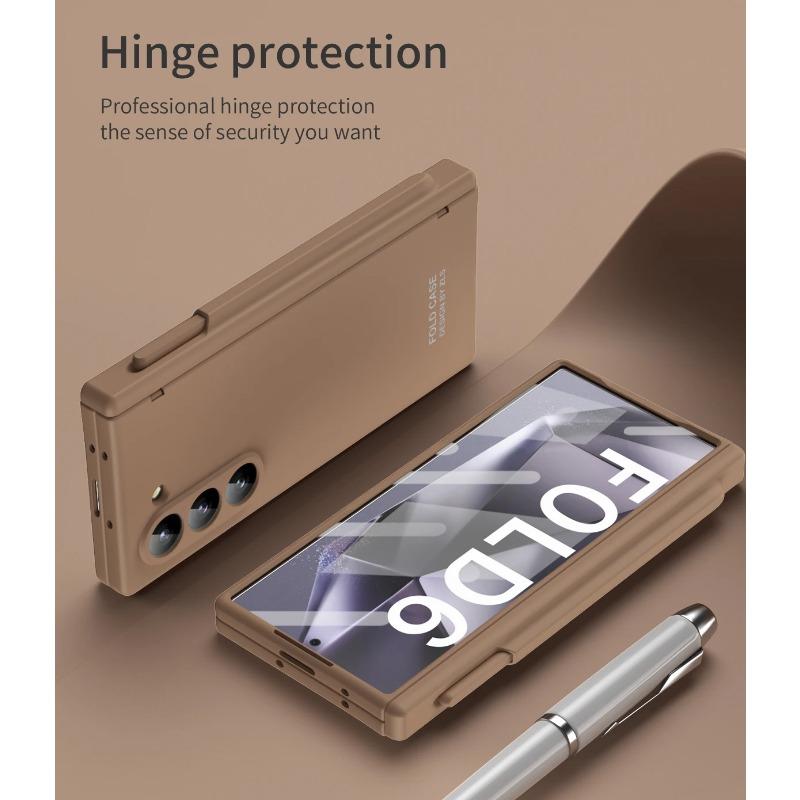 Pen Container Matte Hard Back Hinge Protective Film Cover for Samsung Galaxy Z Fold 6 5 4 3 Case Protection Shockproof Ultra Thin