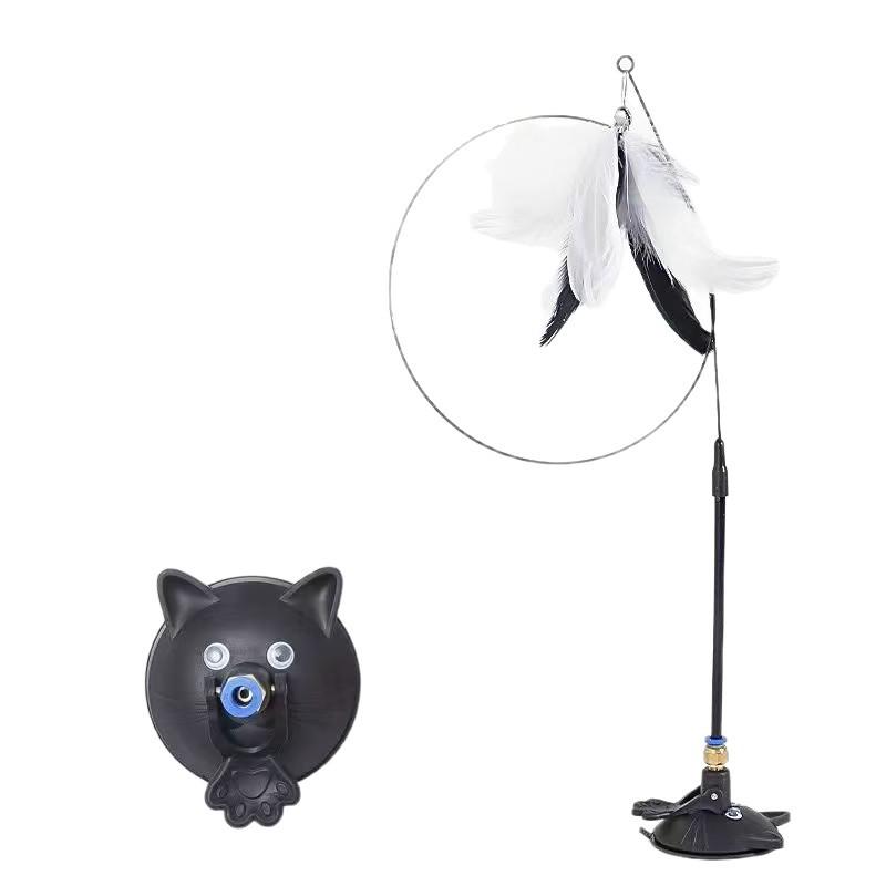 Cat Teaser Wand with Detachable Feather & Bell, Strong Suction Cup for Self-Play
